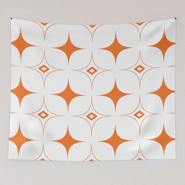 Item preview, White and Orange Geometric Rhombus 70s Retro Pattern  designed and sold by SoccaTamam.