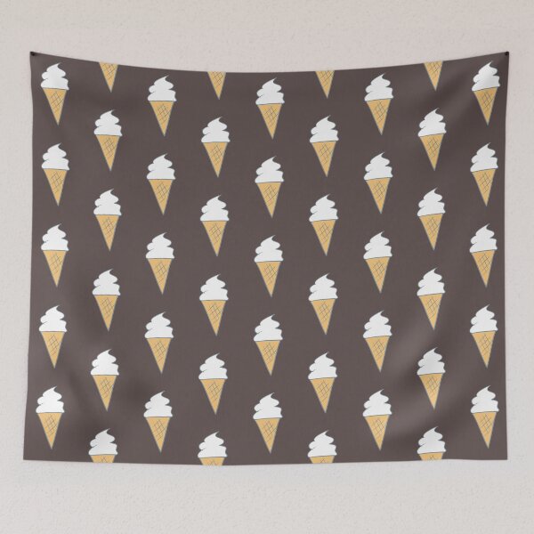 Item preview, Soft-Serve Cartoon Style Vanilla 99 Ice Cream Pattern Brown background designed and sold by Karen Ekdahl.