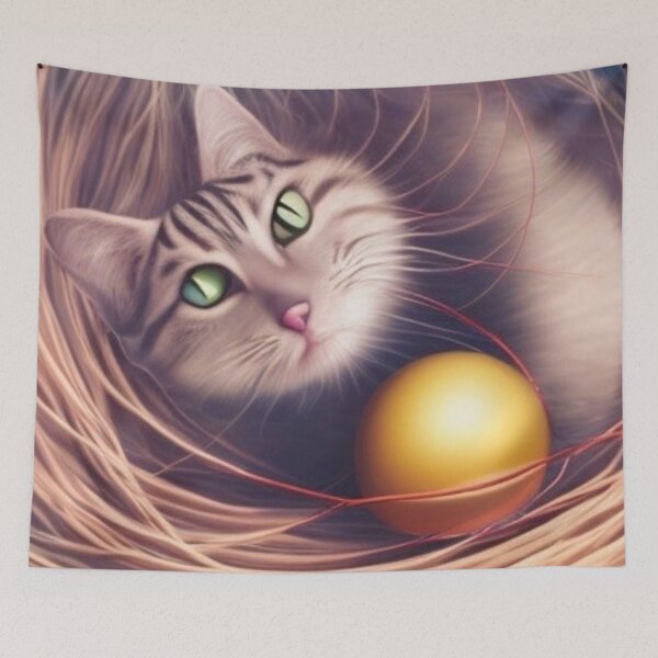 Item preview, Cat playing with a ball of string designed and sold by Soft Merch.