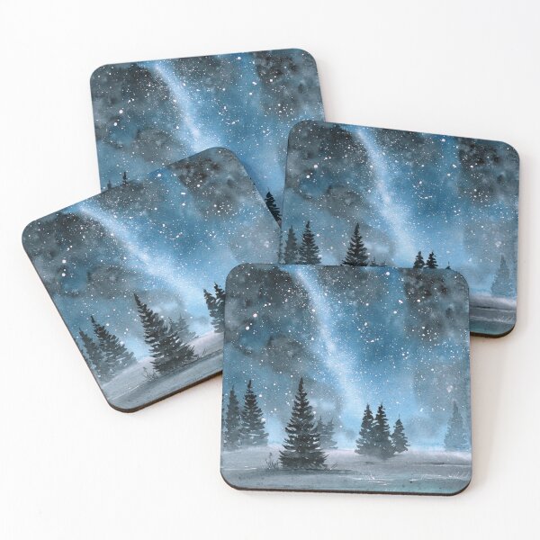 Item preview, Watercolor starry night winter landscape designed and sold by MaryWatercolor.