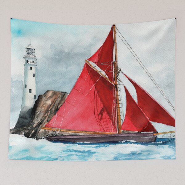 Item preview, A sailing ship with scarlet sails in a stormy sea designed and sold by MaryWatercolor.