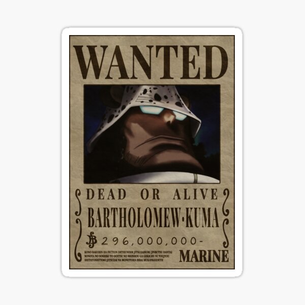Vista previa del artículo con la obra «One Piece Bartholomew Kuma Bounty Kuma Vivo o muerto», diseñado y vendido por One Piece Bounty Poster.
