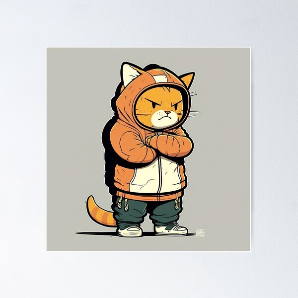 Item preview, Mad Urban Orange Cat With Hoodie Cartoon Style designed and sold by EnzoZs.