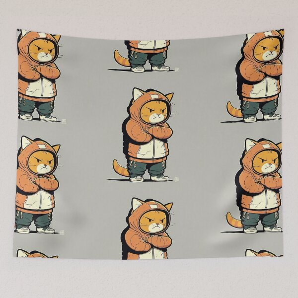Item preview, Mad Urban Orange Cat With Hoodie Cartoon Style designed and sold by EnzoZs.