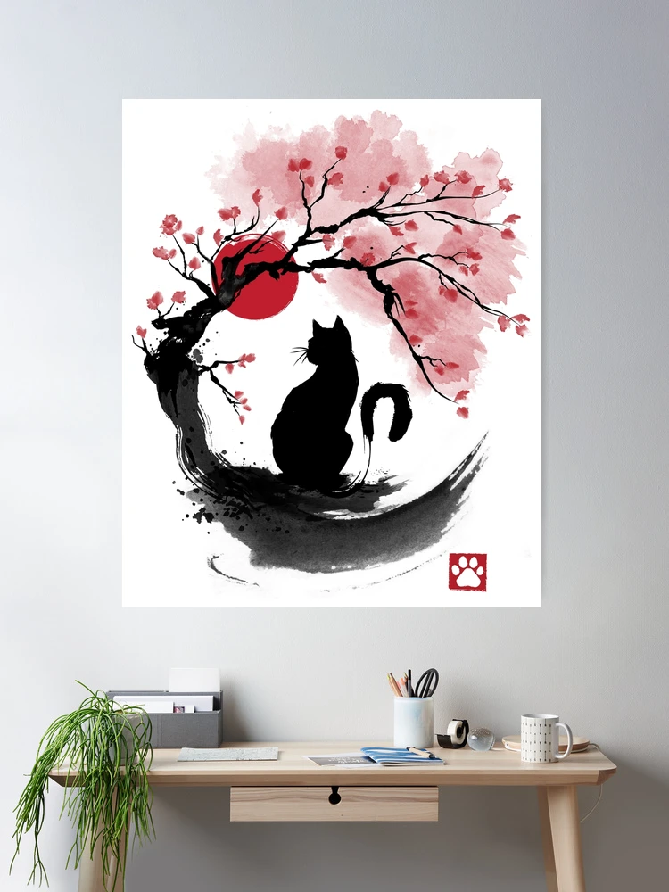 Sakura cat sumi e