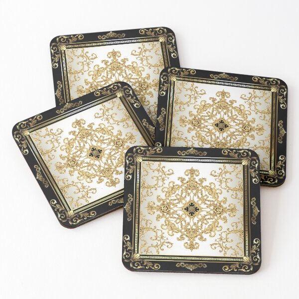 Item preview, Greek Key Small Black Cream Gold Ornate Baroque Medallion designed and sold by Yiorgos Designs.