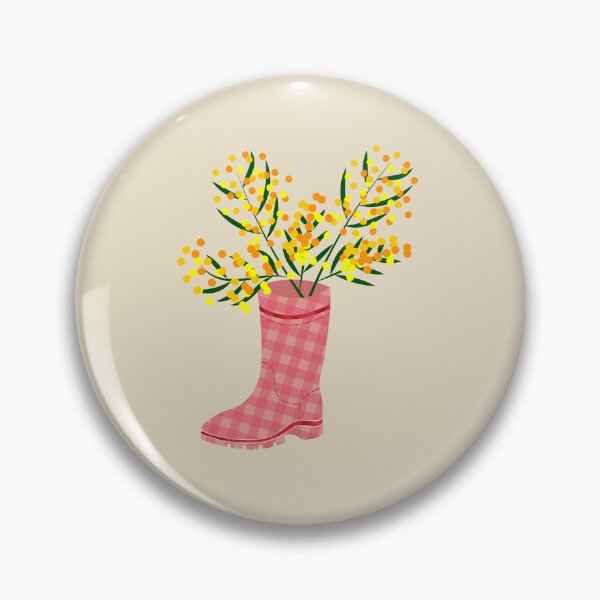 Item preview, Rubber boots Wellies pink checkered Wellington boots and mimosa flower  designed and sold by CutieBlue.
