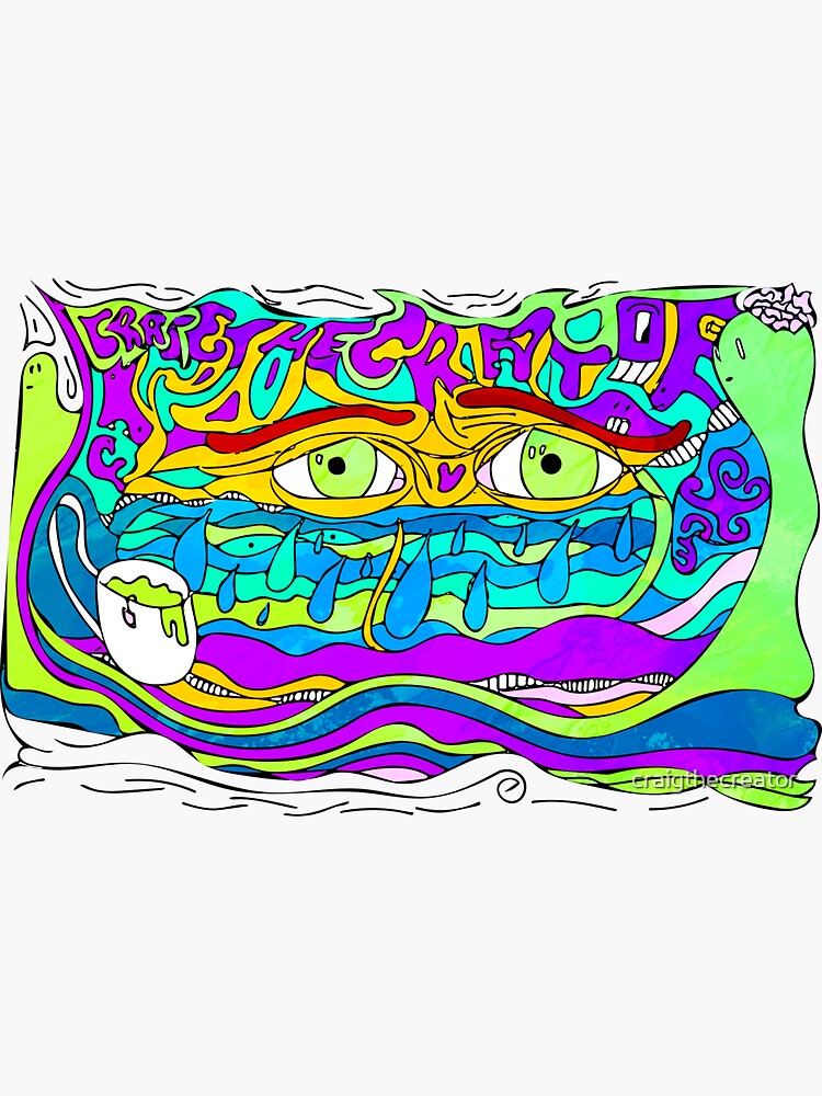 Thumbnail 3 of 3, Sticker, Me & The Teacup - Trippy Doodle Art designed and sold by craigthecreator.