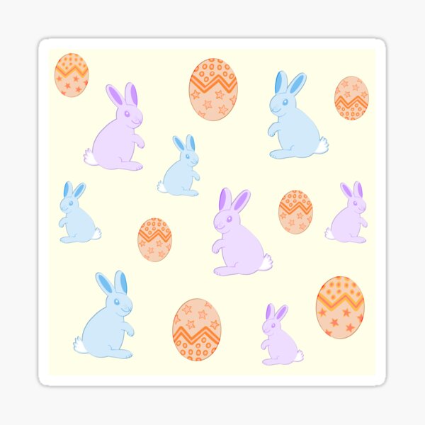 Easter bunnies and Easter eggs (yellow background) Sticker