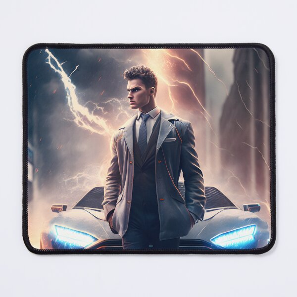 Item preview, Businessman in front of sports car in thunderstorm Anime designed and sold by FRSquare.