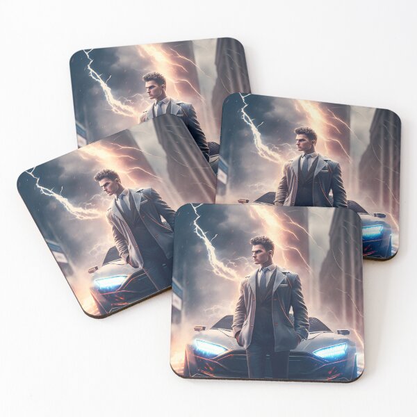 Item preview, Businessman in front of sports car in thunderstorm Anime designed and sold by FRSquare.