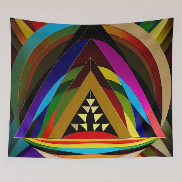 Aperçu de l'œuvre Circular Rainbow Intense Triangular Hollywood Regency Pattern Digital Painting créée et vendue par CodeAndColors.