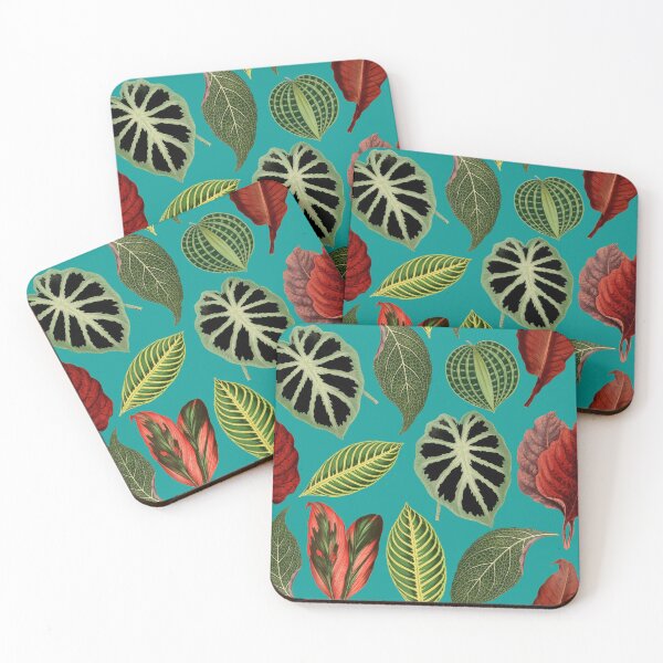 Item preview, Retro turkish blue background egzotic house plants jungle pattern designed and sold by PG Illustration.