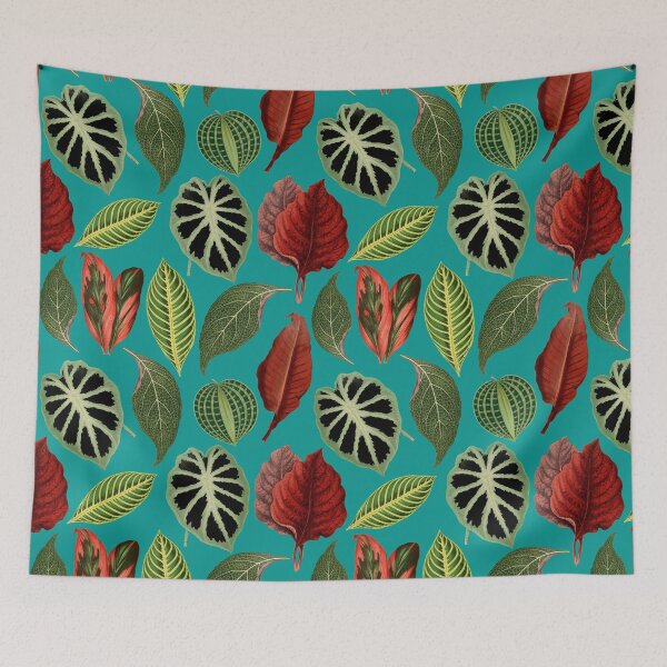 Item preview, Retro turkish blue background egzotic house plants jungle pattern designed and sold by PG Illustration.