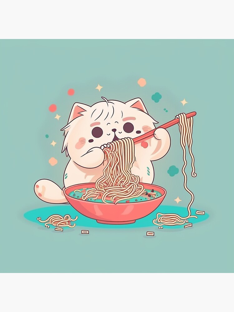 Kawaii Cat Eating Spaghetti Sticker by Valyriam