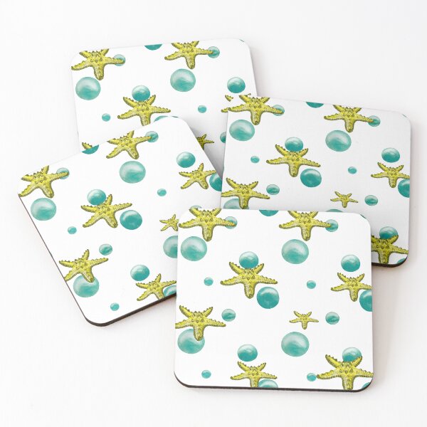 Item preview, Starfish yellow bubble pattern a watercolor sketch designed and sold by Yana Mustafina | Boho Soulful Designs.