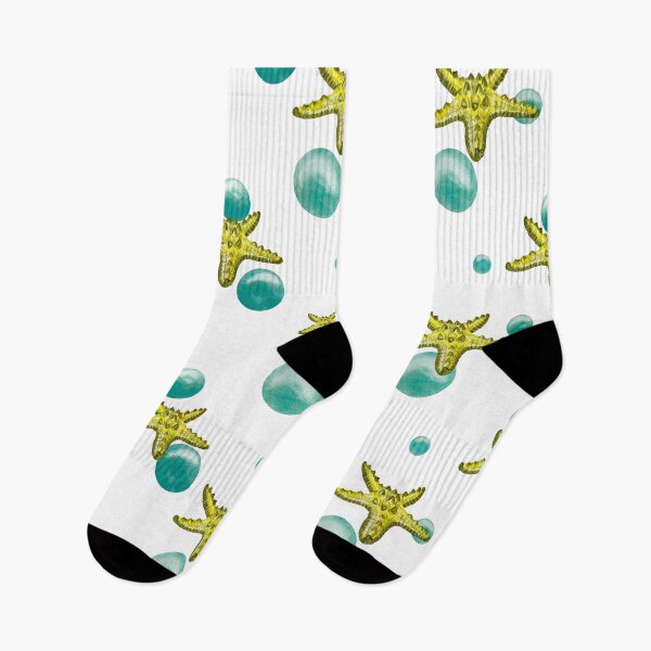 Item preview, Starfish yellow bubble pattern a watercolor sketch designed and sold by Yana Mustafina | Boho Soulful Designs.