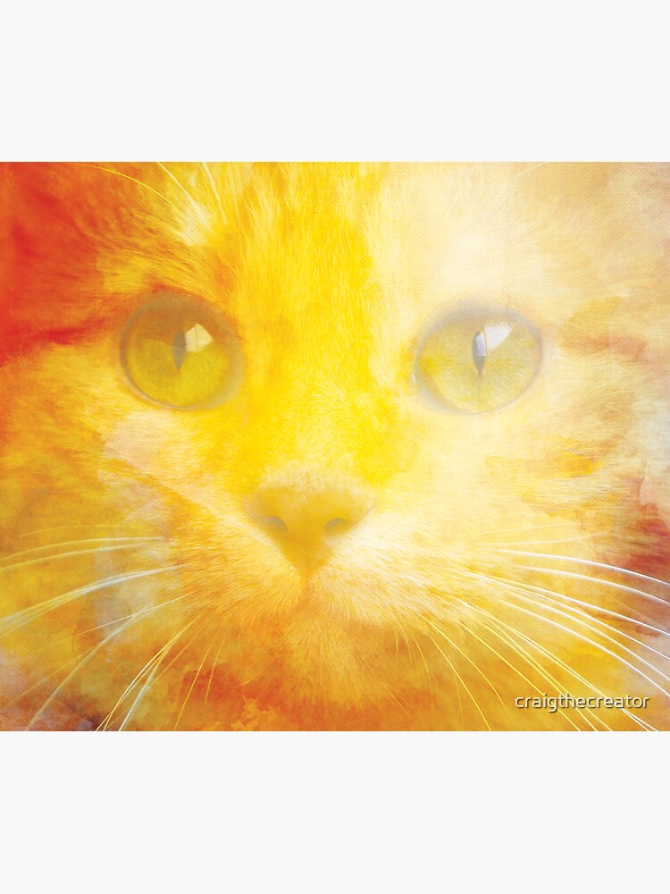 Thumbnail 3 of 3, Sticker, Watercolor Kitty - Orange Trippy Cat Design designed and sold by craigthecreator.