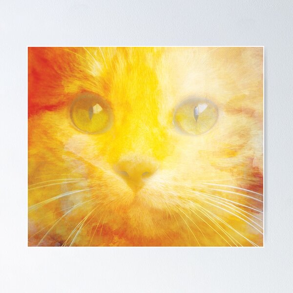 Watercolor Kitty - Orange Trippy Cat Design Poster