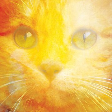 Artwork thumbnail, Watercolor Kitty - Orange Trippy Cat Design by craigthecreator