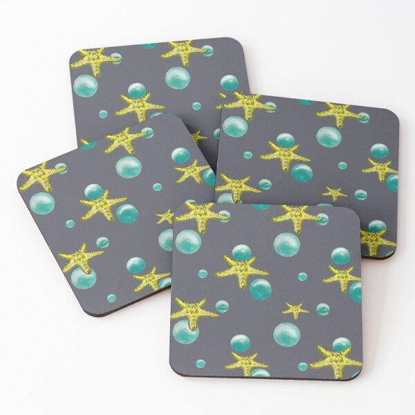 Item preview, Starfish yellow bubble cute a pattern watercolor designed and sold by Yana Mustafina | Boho Soulful Designs.