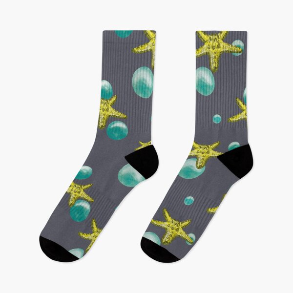 Item preview, Starfish yellow bubble cute a pattern watercolor designed and sold by Yana Mustafina | Boho Soulful Designs.