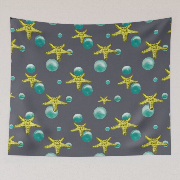 Item preview, Starfish yellow bubble cute a pattern watercolor designed and sold by Yana Mustafina | Boho Soulful Designs.