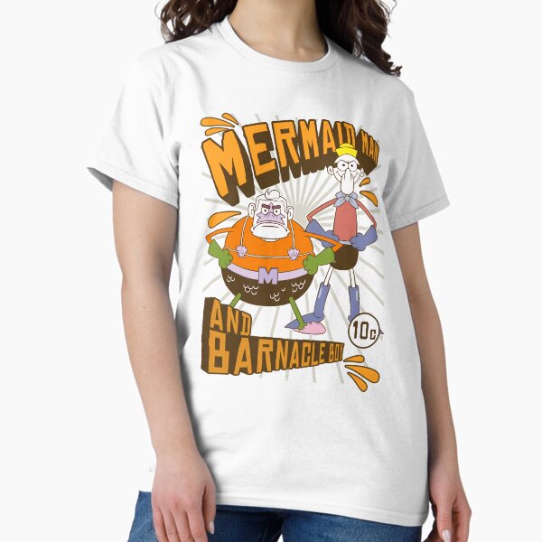 Vista previa del artículo con la obra «Bob Esponja Pantalones Cuadrados El Hombre Sirena Y El Chico Percebe», diseñado y vendido por FifthSun.