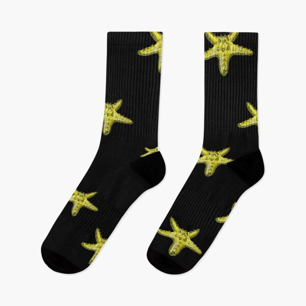 Item preview, Starfish yellow cute pattern a watercolor sketch black designed and sold by Yana Mustafina | Boho Soulful Designs.