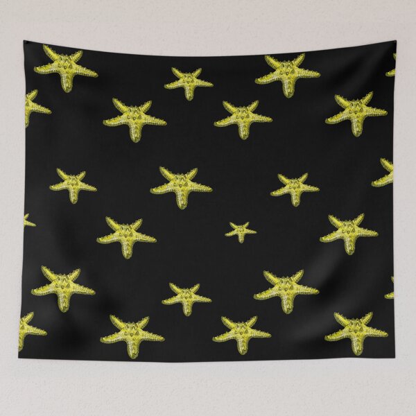 Item preview, Starfish yellow cute pattern a watercolor sketch black designed and sold by Yana Mustafina | Boho Soulful Designs.