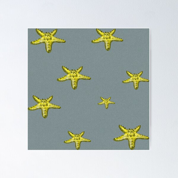 Item preview, Starfish yellow sea ocean grey pattern watercolor designed and sold by Yana Mustafina | Boho Soulful Designs.
