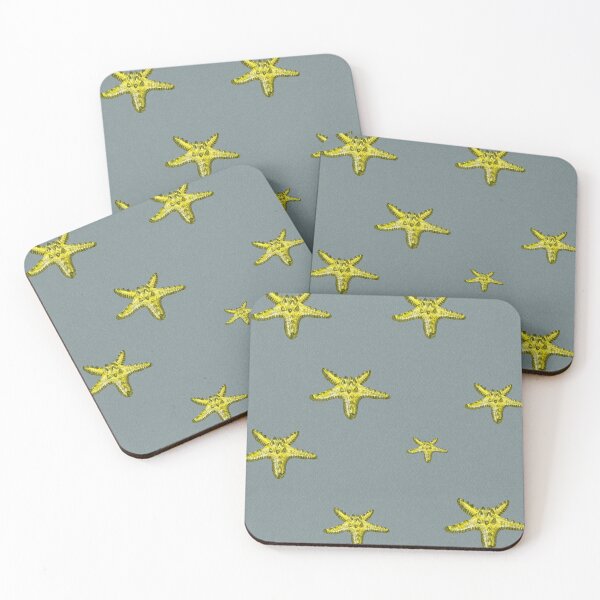 Item preview, Starfish yellow sea ocean grey pattern watercolor designed and sold by Yana Mustafina | Boho Soulful Designs.