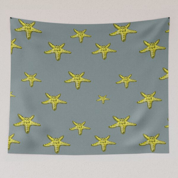 Item preview, Starfish yellow sea ocean grey pattern watercolor designed and sold by Yana Mustafina | Boho Soulful Designs.