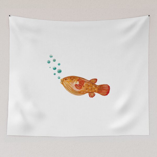 Item preview, Fish red bubbles ocean sea watercolor illustration designed and sold by Yana Mustafina | Boho Soulful Designs.
