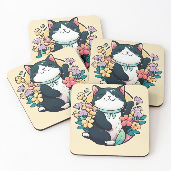 Item preview, Cute Kawaii Floral Tuxedo Cat Bicolor Cats Tuxie designed and sold by JokeGysen.