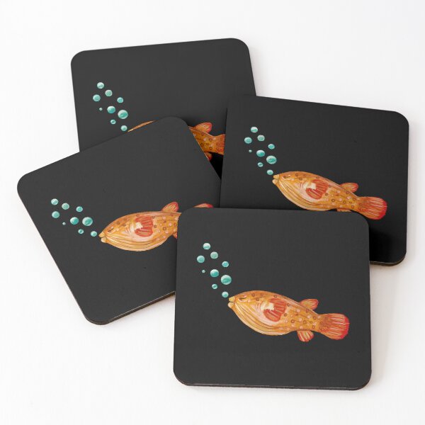Item preview, Fish red bubbles ocean sea watercolor illustration black designed and sold by Yana Mustafina | Boho Soulful Designs.