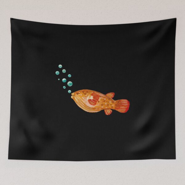 Item preview, Fish red bubbles ocean sea watercolor illustration black designed and sold by Yana Mustafina | Boho Soulful Designs.