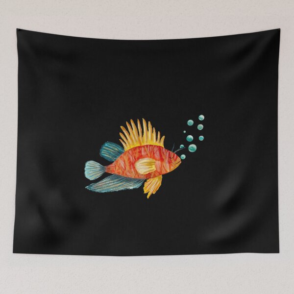 Item preview, Fish colorful bubbles sea ocean watercolor sketch black designed and sold by Yana Mustafina | Boho Soulful Designs.