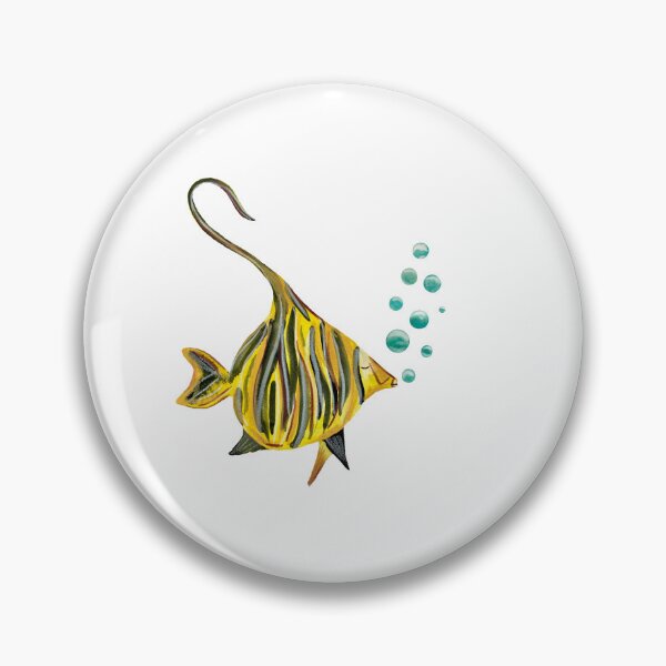 Item preview, Fish yellow bubbles sea ocean watercolor sketch  designed and sold by Yana Mustafina | Boho Soulful Designs.