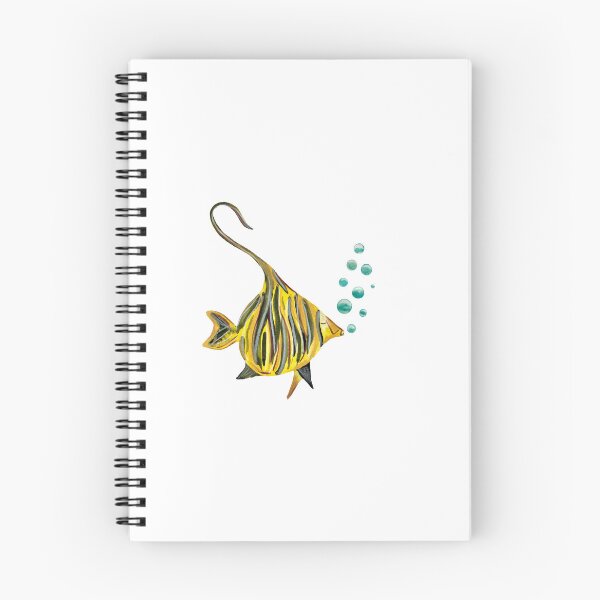 Item preview, Fish yellow bubbles sea ocean watercolor sketch  designed and sold by Yana Mustafina | Boho Soulful Designs.