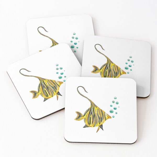 Item preview, Fish yellow bubbles sea ocean watercolor sketch  designed and sold by Yana Mustafina | Boho Soulful Designs.