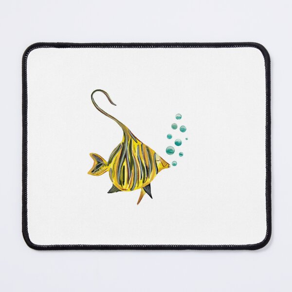 Item preview, Fish yellow bubbles sea ocean watercolor sketch designed and sold by Yana Mustafina | Boho Soulful Designs.