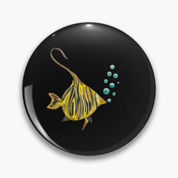Item preview, Fish yellow bubbles sea ocean watercolor sketch black designed and sold by Yana Mustafina | Boho Soulful Designs.