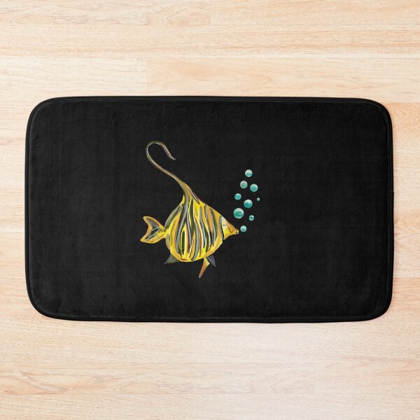 Item preview, Fish yellow bubbles sea ocean watercolor sketch black designed and sold by Yana Mustafina | Boho Soulful Designs.