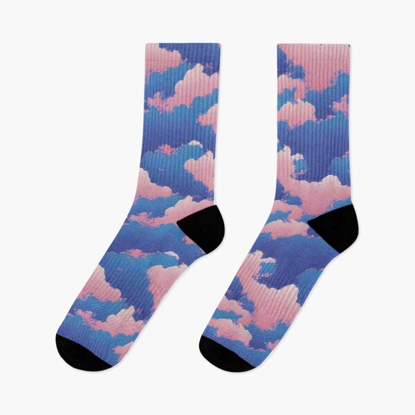 Item preview, Vaporwave Clouds on Fabric - 80s Style Chillwave Pattern in Blue & Pink designed and sold by Fine Prints.