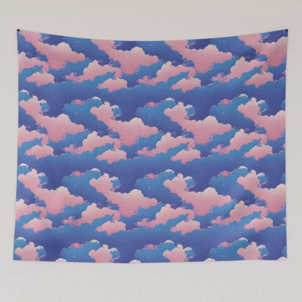 Artikelvorschau, Vaporwave Clouds on Fabric - 80s Style Chillwave Pattern in Blue & Pink entworfen und verkauft von Fine Prints.