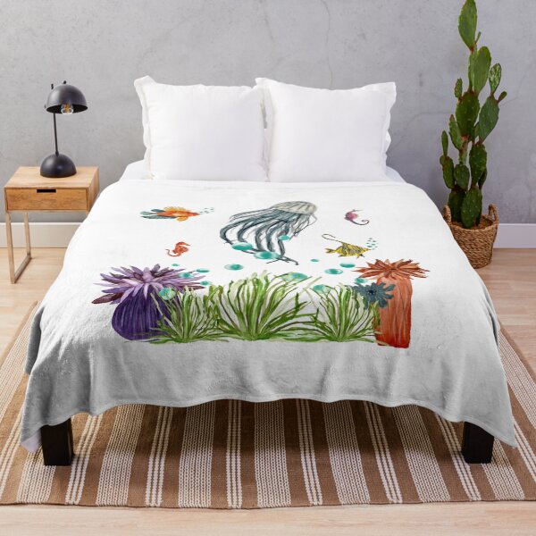Item preview, Coral jellyfish seaweed bubble sea fish watercolor designed and sold by Yana Mustafina | Boho Soulful Designs.