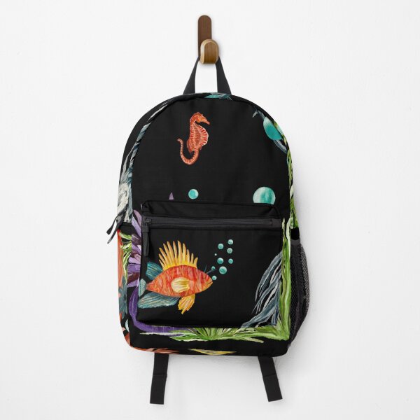 Item preview, Coral jellyfish seaweed bubble sea fish watercolor black designed and sold by Yana Mustafina | Boho Soulful Designs.