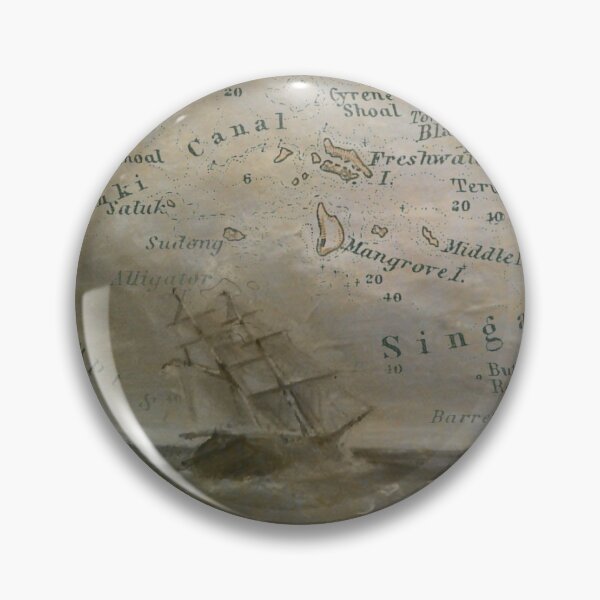 Item preview, Vintage nautical chart from Singapore with sailing ship designed and sold by Kleidermacher.