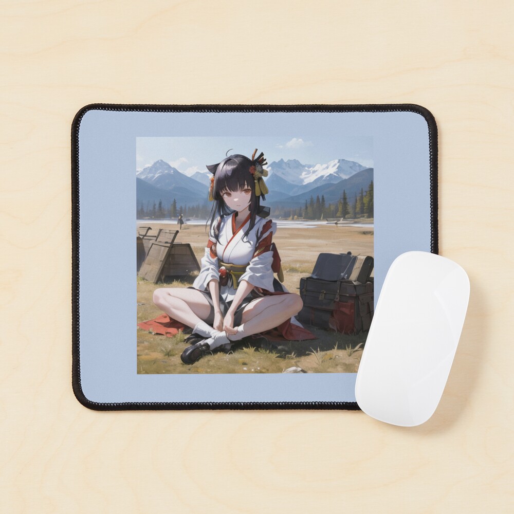 Anime Girl Kunoichi Sitting Traveller Mountains Range Art Board